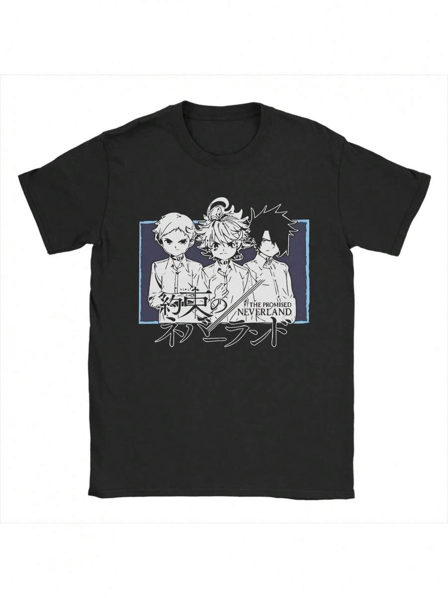 Camisetas Clásicas de The Promised Neverland para Hombre, con Cuello Redondo, Manga Corta, Ropa Perfecta para Regalo - Negro - Ver 1