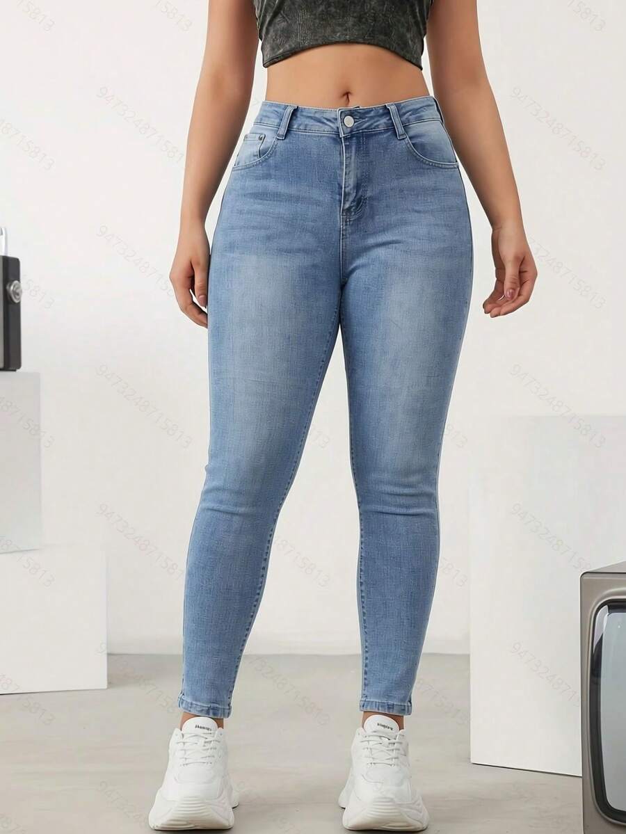 Basic Skinny Jeans Made Of Basic, Stretchy Denim With A Butt-Lifting Effect - Dusty Blue - View 1