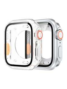 Huastonband 2片裝手錶螢幕保護貼，全覆蓋正反面，適用於手錶系列 Ultra 3/2/1、Series 11/10/9/8/7/6/5/4、SE 2，45mm 41mm 44mm 40mm、42mm 46mm，超強保護殼，適合40mm/45mm手錶，適用於戶外運動、海灘、旅行、禮物 - 銀色+透明色 - 查看 19