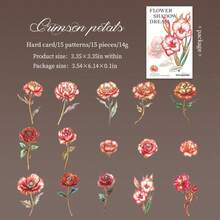 15pcs Cute Floral Long Stem Decorative Stickers, DIY Landscape Diary Background Decoration Material Hard Card Sticker Pack, Adorable Aesthetic Stickers Suitable For Planner And School/Office Supplies School Supplies - Rectangle - View 15