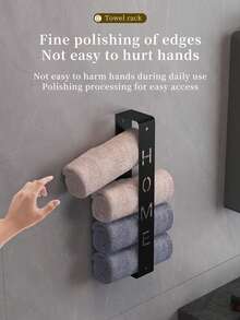 Towel Bar Roll, Bathroom Towel Rack, Wall-Mounted Metal Bathroom Shelf, Compact Bathroom Towel Rack, Wall-Mounted Towel Rack, Wall-Mounted Vertical Towel Roll Storage Rack - Black - View 5
