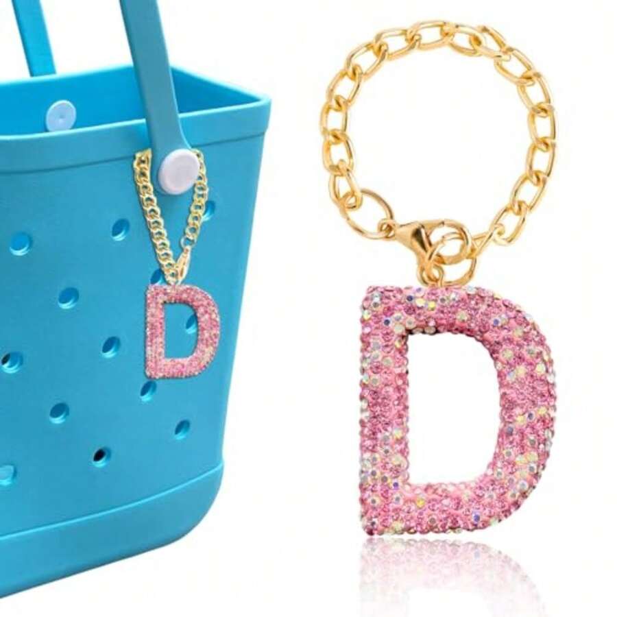 Bogg Diamond Letter Keychains For Bags, Sparkling Rhinestone Letter Accessories For Bags - Rosa - View 1