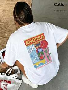 Spring/Summer Oversized Top, 100% Cotton, Women's Short Sleeve T-Shirt, Vibrant Artistic Flower, Apple, And Ocean Pattern, Solid Color Crew Neck, Soft And Comfortable, Casual, Streetwear, Y2K, Beach, Graduation, Vacation, Top, Summer, Spring, T-Shirt, Gym, Sports, Party Top, Vintage, Carnival, San, Maija, Women's Blouses, Women's Spring Clothing, Funny Summer T-Shirts, Vacation, Beach, Casual, Cute Blouses, White Blouse, Summer Blouses, Women's Spring Blouses, Women's Easter Clothing, Carnival, All Seasons, Office/Lounge/Home/Minimalist, Women's Western Outfit, American Retro Style, Unisex, Outerwear, Autumn, Women's Plus Size, San, Carnival, Summer Vacation Tops, Party - White - View 7