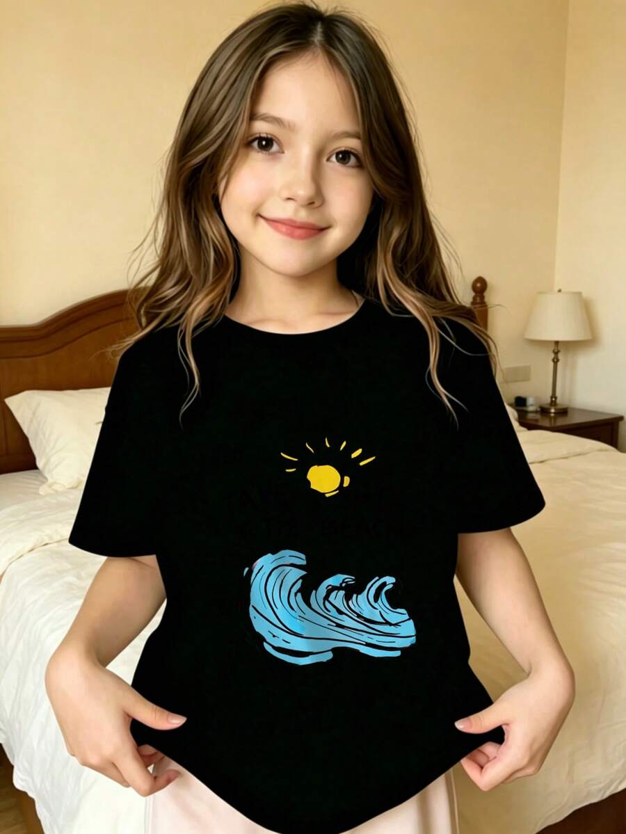 Take Me To The Beach T-Shirt For Girls - 黑色 - 查看 1