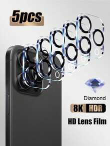 5 Packs Tempered Glass Camera Lens Protector, Anti-Scratch Anti-Drop HD Clear Lens Guard Compatible With IPhone 17/16/15/14/13/12/11 Pro Max/16 Pro/16 Plus/16e/17 Air/17 Pro/17 Pro Max, Full Coverage Camera Protector Film - Clear - View 25
