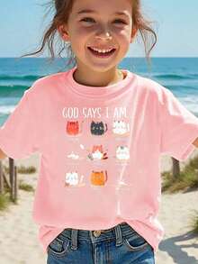 God Says I'm A Cat T-Shirt For Girls - Pink - View 7
