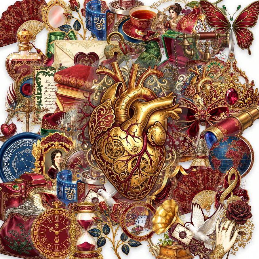 50张中世纪复古贴纸,防水贴纸,适用于水瓶、笔记本电脑、手机壳、日记本、剪贴簿、计划本和家居装饰 - A - 查看 1
