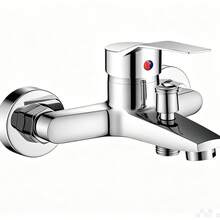 Grifo de baño de pared de aleación de zinc con doble salida y una sola manija para agua caliente y fría, color negro - grifo de bañera - Ver 1