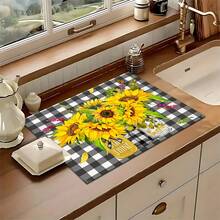 1pc Sunflower Pattern Printed Absorbent Dish Drying Mat, Espresso Machine Countertop Absorbent Mat, Sink Drain Mat, Soft Faucet Absorbent Mat, Sink Cup Mat, Kitchen & Bathroom Accessories - Multicolor - View 5