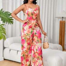 Fengyu Women's Clothing Store  Mono de verano estampado con flores sin mangas para vacaciones de mujer - Multicolor - Ver 1