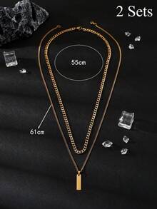 2pcs Men's Tag Pendant Necklace - Multicolor - View 6