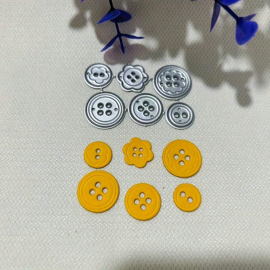 1個多款鈕扣金屬切割模具模板，適用於剪貼簿裝飾、壓花切割、賀卡製作模板、手工卡片用品