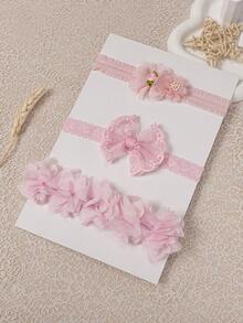 3pcs/Set Baby Girl Headbands, Nylon Elastic Lace Bow Headwear, Sweet & Cute Gift For Girls (Excluding Paper Card, For Display Only) - Multicolor - View 3