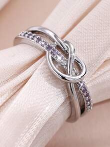 1pc Elegant Sparkling White Zirconia Inlaid Women's Ring, Engagement Jewelry Suitable For Men And Women, Gift For Family/Friends/Lover - Light Purple - View 4
