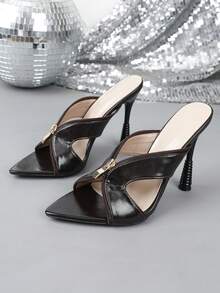 Fashionable High Heel Pointed Toe Slip-On Sandals, Spring/Summer - Brown - View 11