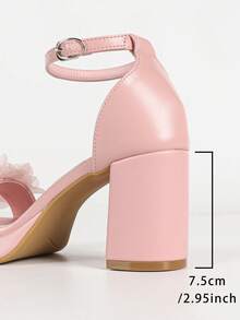 Women's Nude Platform Floral Block Heel Sandals, Ankle Strap Square Toe Bridal Wedding Shoes - Baby Pink - View 8
