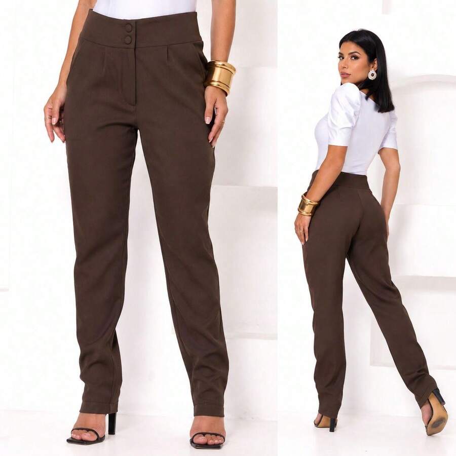 Women's Tailored Trousers - Rust Brown - View 1