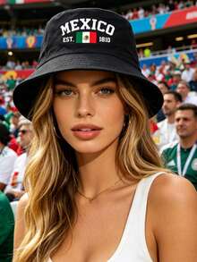 1pc Reversible Mexican Flag Bucket Hat, 2026 Football World Cup Fan Support Style, Double-Sided Sun Protection, Soft, Unisex, Daily Wear - Multicolor - View 1
