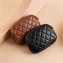 Quilted PU Shell Coin Purse, Luxury Style Metal Ring Zipper Key Card Small Pouch,Fathers Day Gifts - Multicolor - View 4