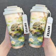 1/5 chiếc Bình giữ nhiệt cà phê 500ml in hình rùa và ao sen vẽ màu nước, có nắp lật và quai xách chữ "COFFEE", làm bằng thép không gỉ 304, chống rò rỉ, dùng được cả đồ uống nóng và lạnh, món quà hoàn hảo cho người yêu thích bò sát. - Rùa nhỏ nhiều màu - Xem 2