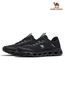 CAMEL CROWN Tênis Esportivos Casuais Masculinos, Malha Respirável Casual Estudante Corda de Pular Leve Absorção de Choque Tênis de Corrida - Preto/Prata - Visão 7