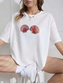 Mermaid Costume T-Shirt With Seashell 001 - White - View 6
