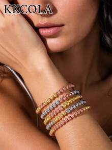 KKCOLA 1pc Fashionable Versatile Tri-Color Beaded Knife Pattern Bracelet, Suitable For Parties, Festivals, Jewelry, Daily Matching, Gift For Lover, Mother, Daughter (Bead Colors Random) - Gold - View 5