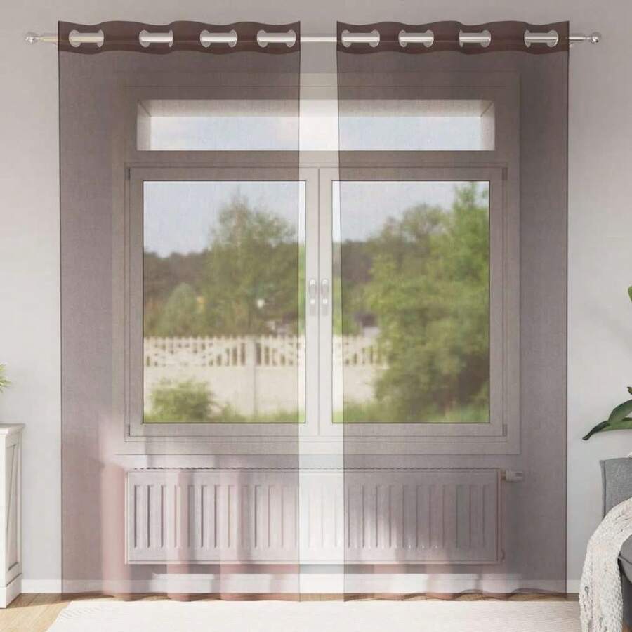 Joinmee Voile Curtains With Eyelets, 2 Pcs, Brown, 140x225 Cm - 棕色 - 查看 1