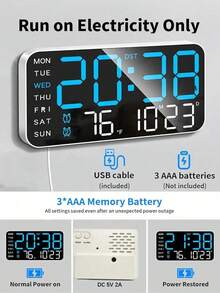 9.5" Digital Wall Clock With Date, Indoor Temperature - LED Digital Clock With Large Number, 12/24Hr Format, Auto-Dimming, Desk/Wall Clock For Living Room, Bedroom, Farmhouse, Kitchen, Office - Green - View 3