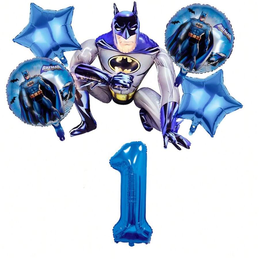 Warner Bros 英雄角色主題箔氣球套組,星星與數字氣球,生日派對用品 - 如圖 - 查看 1