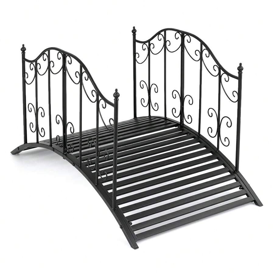 118 Cm Metal Garden Bridge Landscape Arched Bridge For Lawn, Pond And Path With Dual Patterned Side Rails - A - View 1