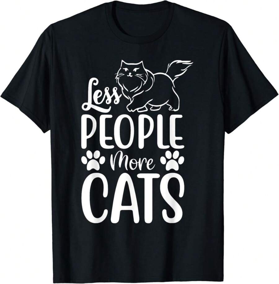 Less People More Cats Funny Cats TeeGift Unisex T-Shirt - Black - View 1