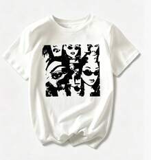 Camiseta de manga corta para mujer, diseño con estampado vintage, estilo urbano punk, estilo clásico de coches americanos, diseño moderno, adecuada para primavera y verano, cuello redondo, estilo casual moderno. - Blanco - Ver 2