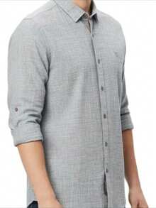 Shirt In 100% Cotton Flamed Fabric With A Linen-Like Look. Fine Fabric. - Grey - View 4