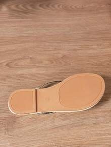 Women's Summer Flip Flops, Thong Sandals, Non-Slip Beach Slippers, Casual Flat Sandals Walking, Ins , European And American Style Lace-Up Flat Ladies Holiday Casual Thong Slippers - 金子 - 查看 4