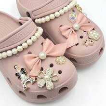 Eiffel Tower Perforated Shoe Charms, Gentle Girl Rhinestone Bow Shoe Flower Decorations, Suitable For Perforated Shoes - Pink - View 2