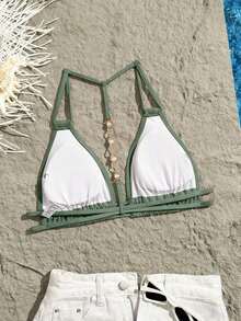 Top de Bikini Sexy y Decorativo sin Espalda con Cuello Halter de Color Sólido Swim Vcay - Rojo violeta - Ver 6