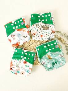 4 piezas de pañales de tela reutilizables y ajustables, lavables, adecuados para bebés niños y niñas - Multicolor - Ver 13