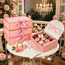 Caixas de Presente Rosas com Tampas em Atacado 10.6x7.8x3.1 Polegadas, Caixas de Presente Rosas com Fitas Douradas, Caixa de Proposta para Madrinhas, para Presentes, Casamento, Aniversário, Dia dos Namorados, Chá de Bebê - Rosa com borda dourada e laço rosa. - Visão 13