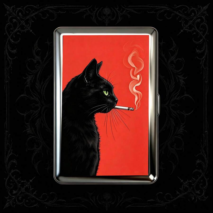 黑猫吸烟金属双面复古香烟盒/钱包礼品 - 多色 - 查看 1