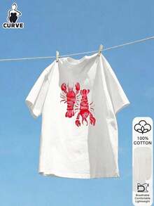 Blusa de manga corta de algodón 100% con estampado de langosta, talla grande, camiseta gráfica de estilo de verano, ropa de vacaciones, ropa de viaje, estilo de playa, ropa minimalista de vacaciones QUGV - Blanco 4 - Ver 9