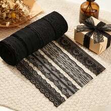 6 Rolls Black Lace Ribbon Set 10M Floral Embroidery Lace Trim For Sewing DIY Craft Gothic Lingerie Dress Decoration Gift Wrapping Fabric Accessories - A-black - View 9