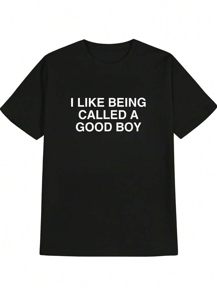 Funny Men's T-Shirt "I Like Being Called A Good Boy" - Black Short Sleeve, Crew Neck, Casual With White Text, Comfortable Fit For All Seasons, Ideal For Spring, Summer And Autumn, Versatile Slogan T-Shirt, Playful Graphic, Comfortable Fit For Everyday Wear - 黑色 - 查看 1