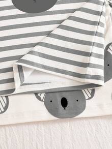 4pcs/Set Baby BoyLong Sleeve Top And Pants Pajama Set, Cute Animal & Stripe Pattern, Soft Comfortable Fabric, Suitable For Daily Wear - Dark Grey - View 6