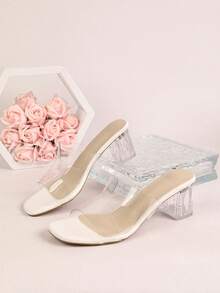 Crystal Clear High Heel Sandals, Women's New Versatile Roman Slippers For Summer - White - View 2