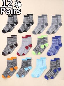 12 Pairs Children's Solid Color Socks, Suitable For Kids' Sports And Mid-Calf Socks, Spring/Autumn/Winter - Multicolor - View 11