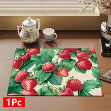 1 pieza Felpudo absorbente con estampado de fresa para secar platos, felpudo absorbente para mostrador de máquina de espresso, felpudo absorbente para fregadero, felpudo absorbente suave para grifos, felpudo absorbente para tazas de fregadero, accesorios de cocina y baño - Multicolor - Ver 12