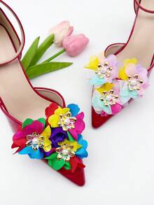 2 pièces Nouveaux clips de chaussures élégants et colorés avec fleurs en strass détachables - Parfaits pour les mariages, les fêtes de mariée et les talons hauts - Multicolore - Voir 7