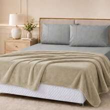 Microfiber Fleece Blanket, 180 Thread Count, Ultra Soft, 1 Piece, Velvety Touch, Single, Double, Queen - 卡其色 - 查看 7