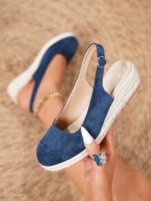 Women's Comfortable Non-Slip Apricot Linen Rope Platform Wedge Sandals, Suitable For Spring And Summer Vacation - Blue - View 3